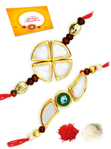 Karatcart Gold-Plated Kundan Rakhi Set of 2