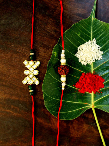 Karatcart Gold-Plated Kundan Rakhi Set of 2