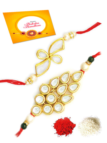 Karatcart Gold-Plated Kundan Rakhi Set of 2