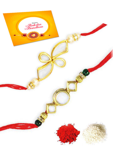 Karatcart Gold-Plated Kundan Rakhi Set of 2