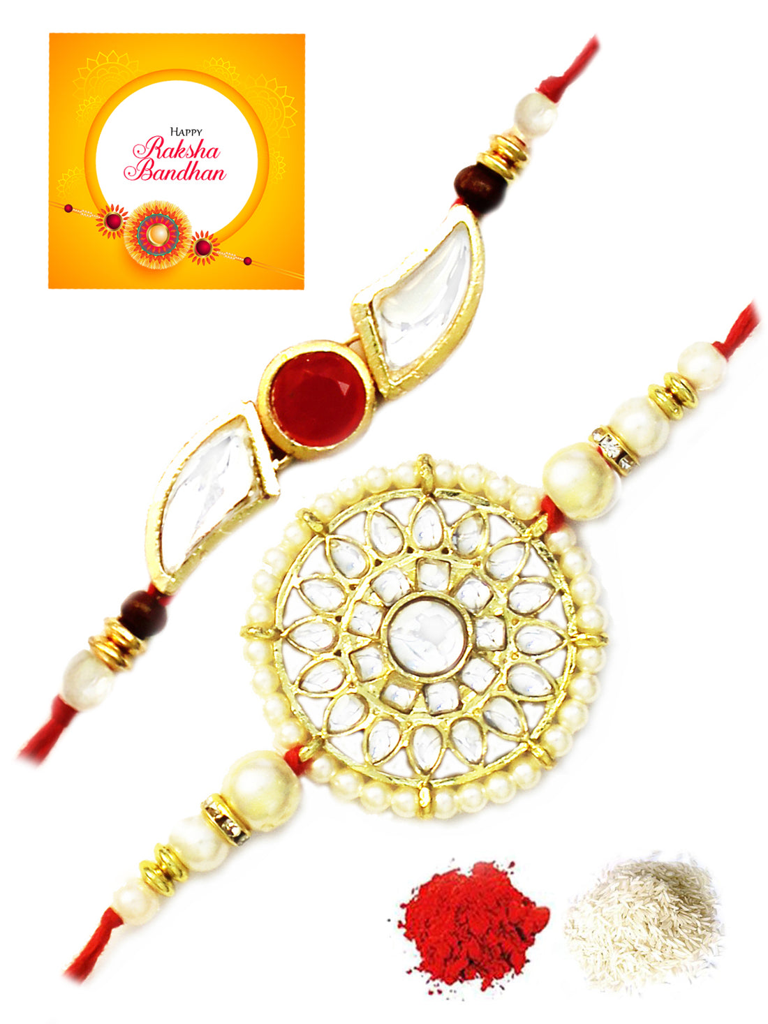 Karatcart Gold-Plated Kundan Rakhi Set of 2