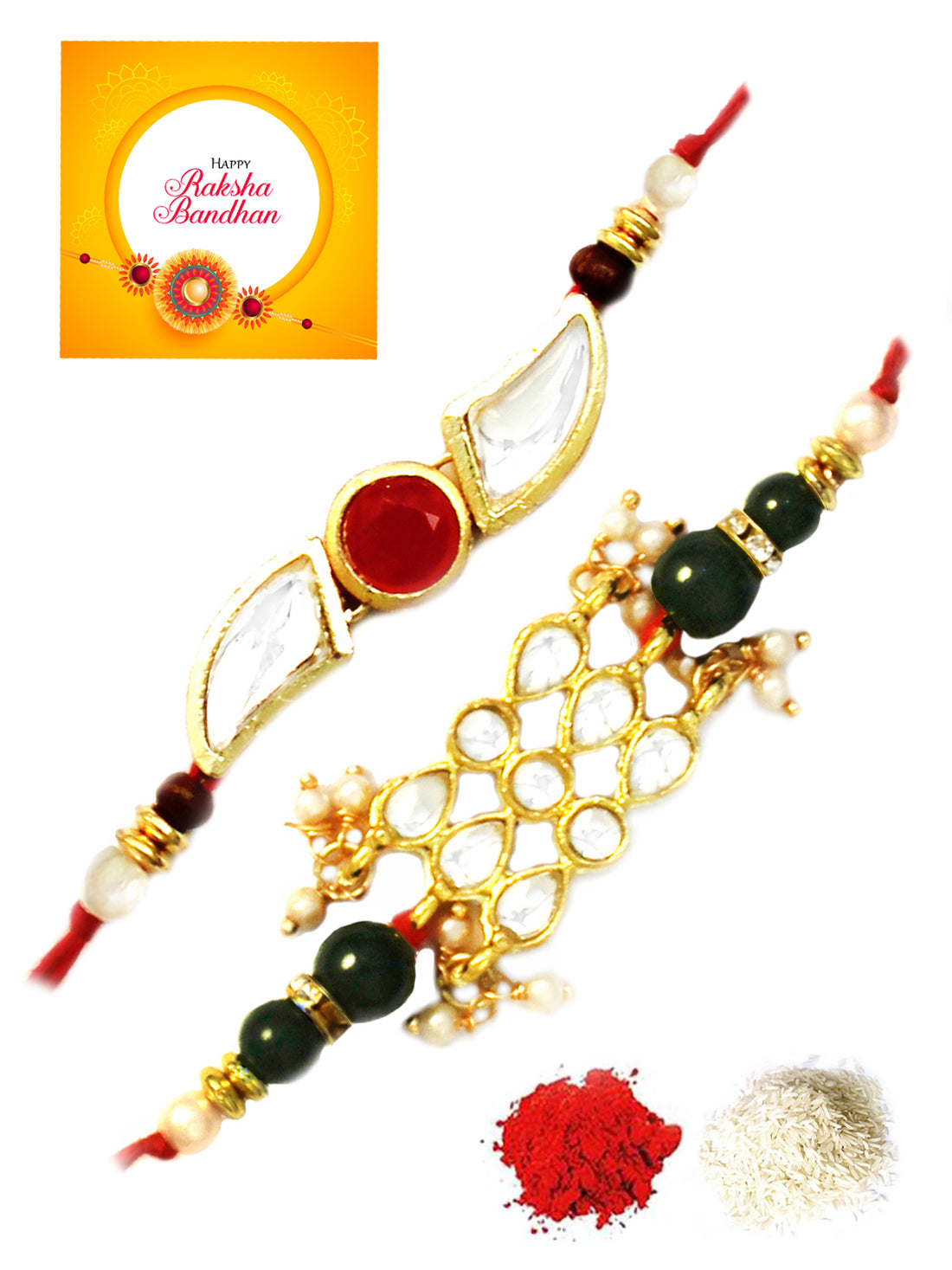 Karatcart Gold-Plated Kundan Rakhi Set of 2