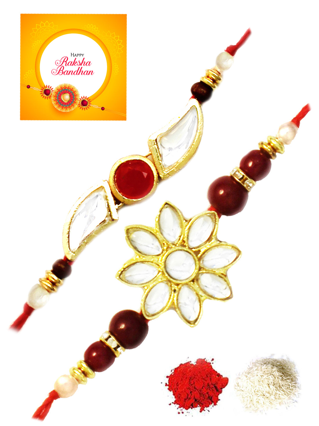 Karatcart Gold-Plated Kundan Rakhi Set of 2