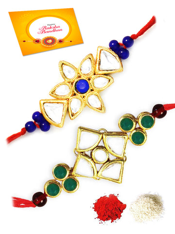 Karatcart Gold-Plated Kundan Rakhi Set of 2