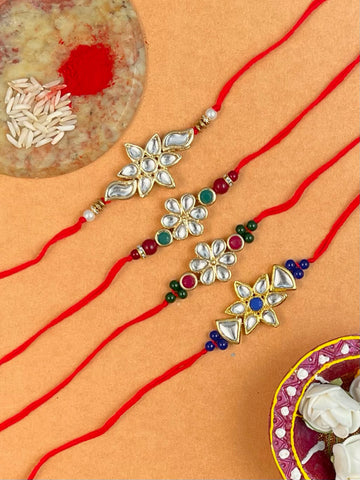 Set of 4 Gold Plated Kundan Rakhi For Brother.