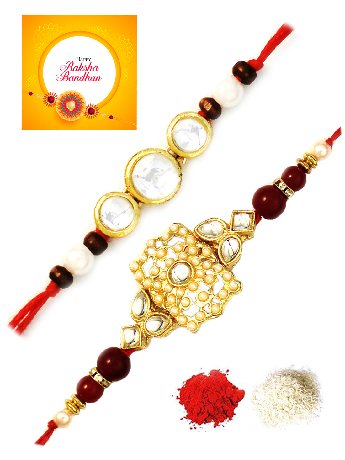 Karatcart Gold-Plated Kundan Rakhi Set of 2