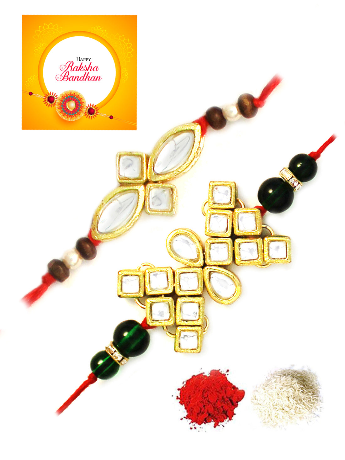 Karatcart Gold-Plated Kundan Rakhi Set of 2