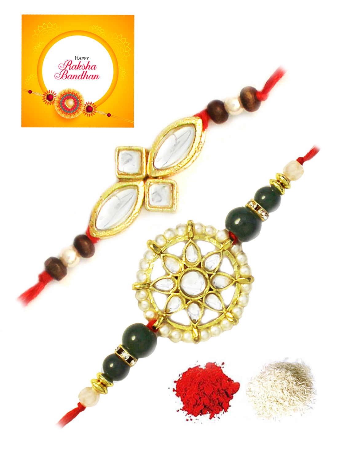 Karatcart Gold-Plated Kundan Rakhi Set of 2