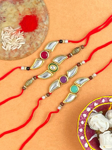 Set of 4 Gold Plated Kundan Rakhi For Brother.