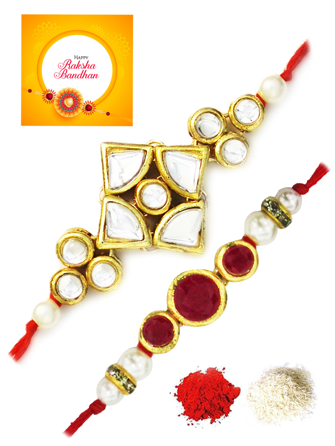 Karatcart Gold-Plated Kundan Rakhi Set of 2