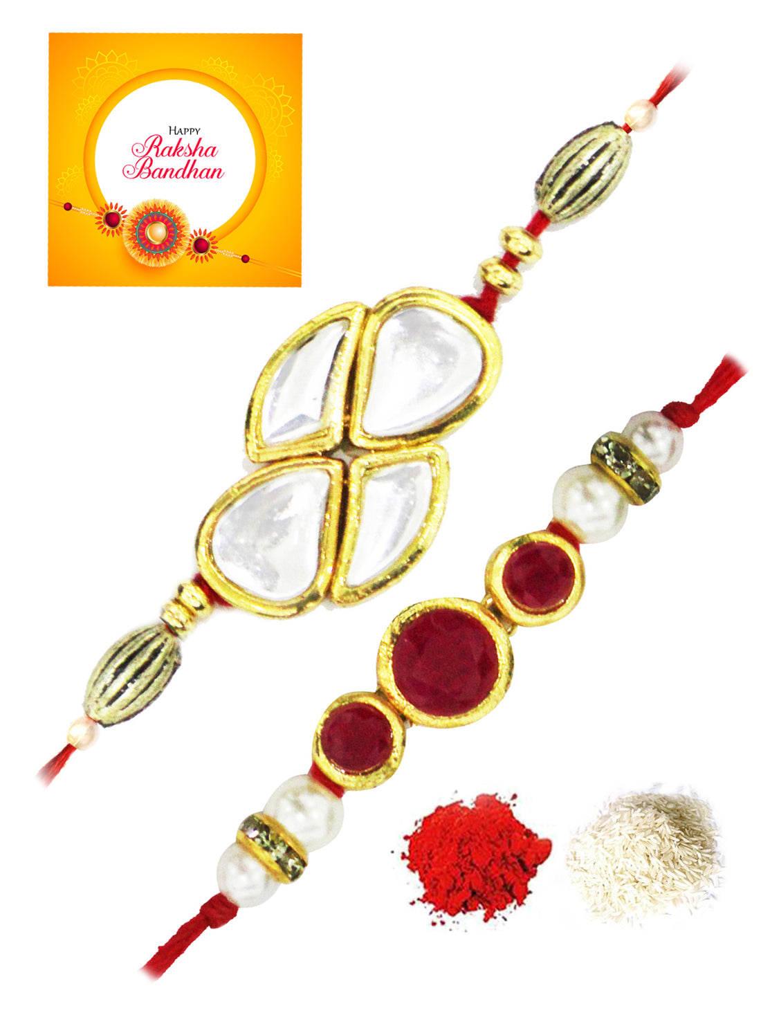 Karatcart Gold-Plated Kundan Rakhi Set of 2