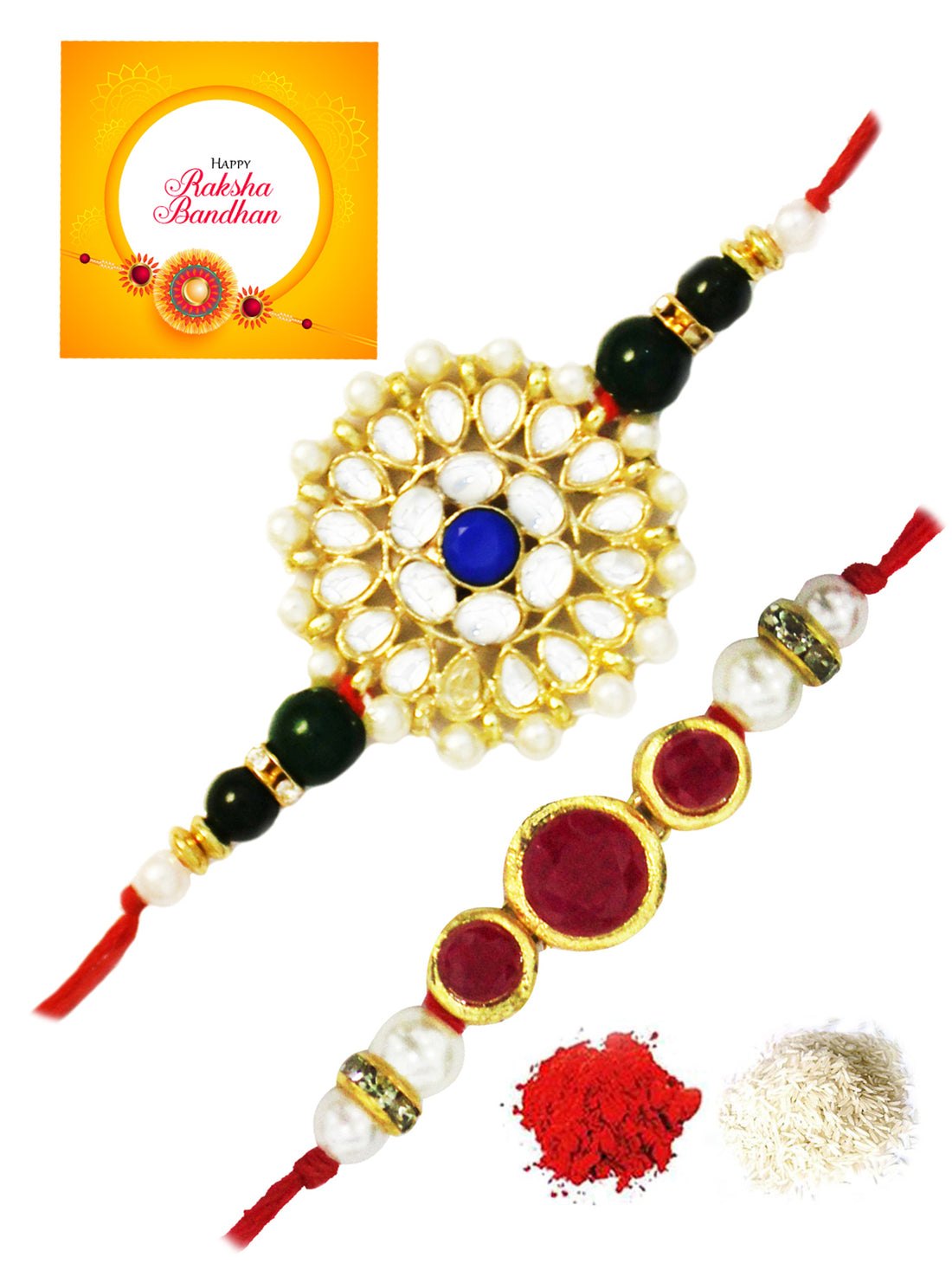 Karatcart Gold-Plated Kundan Rakhi Set of 2