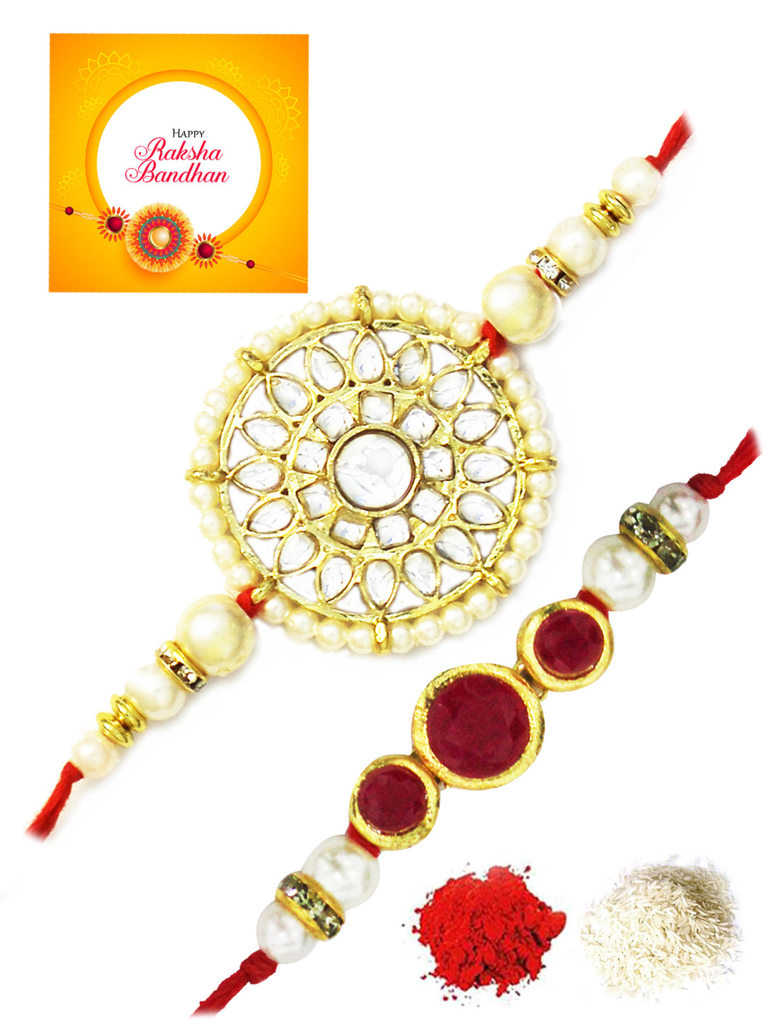 Karatcart Gold-Plated Kundan Rakhi Set of 2