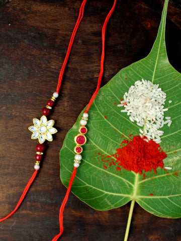 Gold-Plated Kundan Rakhi Set of 2