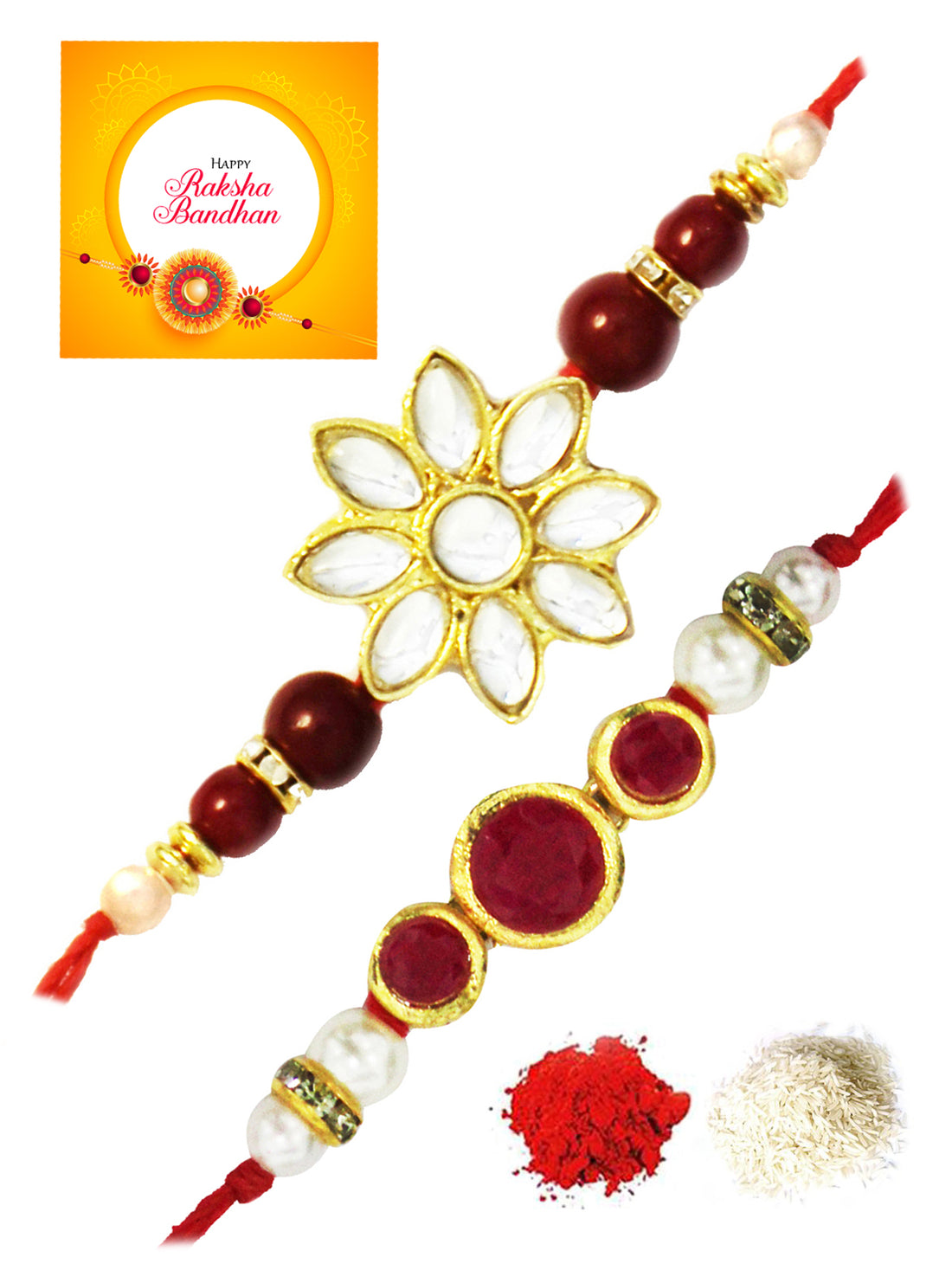 Gold-Plated Kundan Rakhi Set of 2