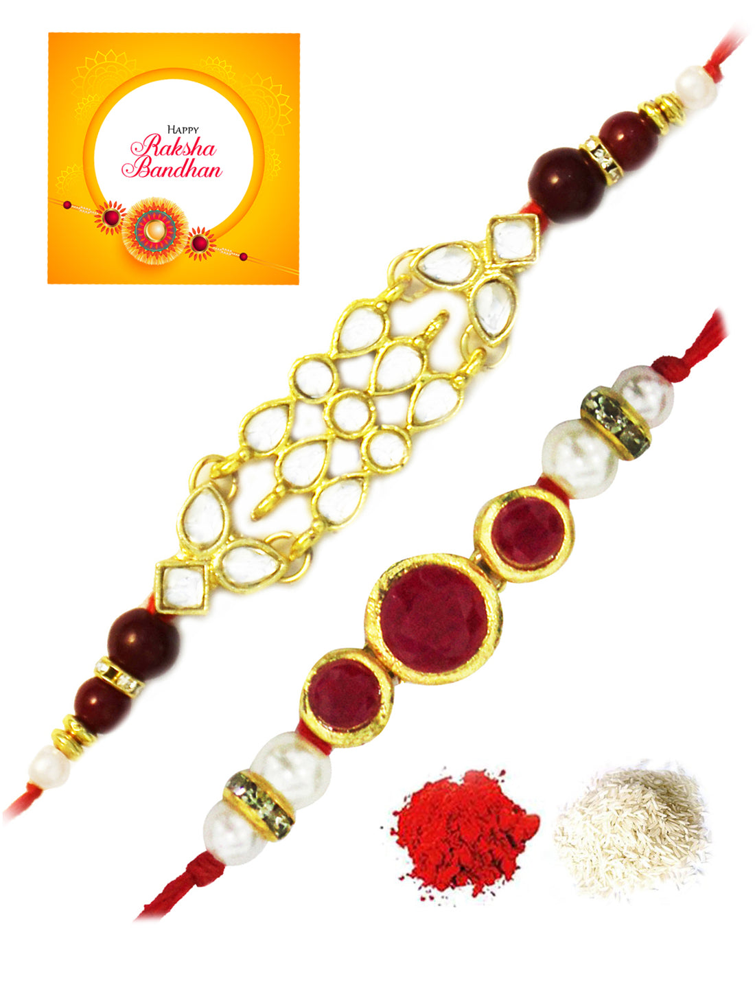 Karatcart Gold-Plated Kundan Rakhi Set of 2