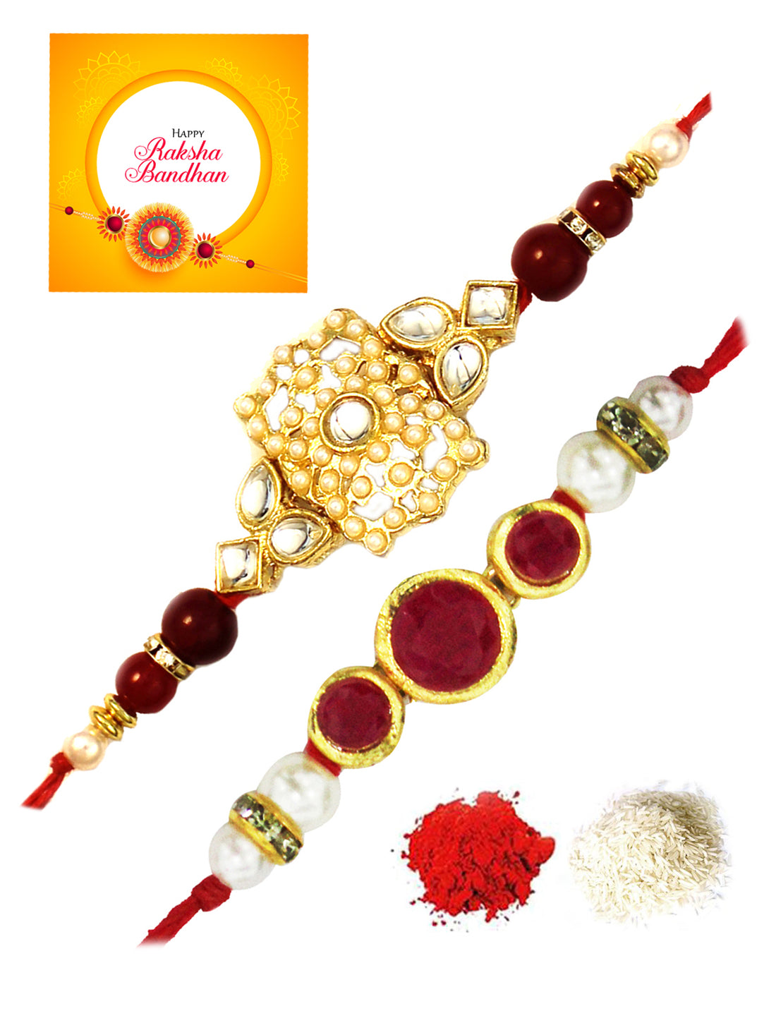 Karatcart Gold-Plated Kundan Rakhi Set of 2