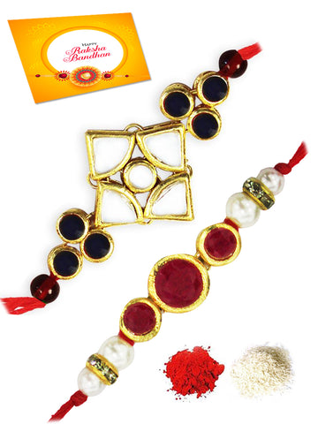 Gold-Plated Kundan Rakhi Set of 2