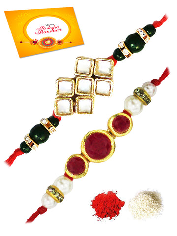 Karatcart Gold-Plated Kundan Rakhi Set of 2