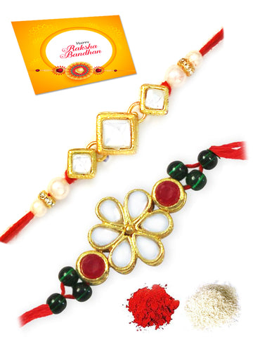 Karatcart Gold-Plated Kundan Rakhi Set of 2