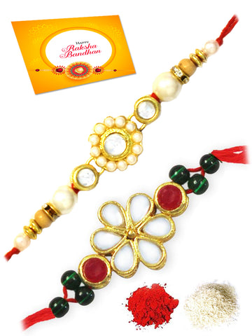 Karatcart Gold-Plated Kundan Rakhi Set of 2