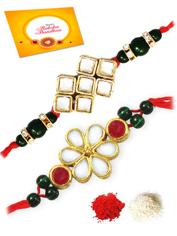 Karatcart Gold-Plated Kundan Rakhi Set of 2