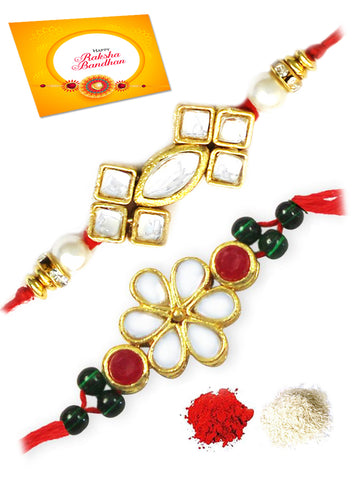 Karatcart Gold-Plated Kundan Rakhi Set of 2