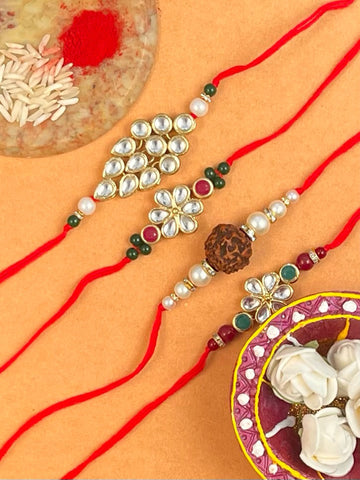 Set of 4 Gold Plated Kundan Rakhi For Brother.