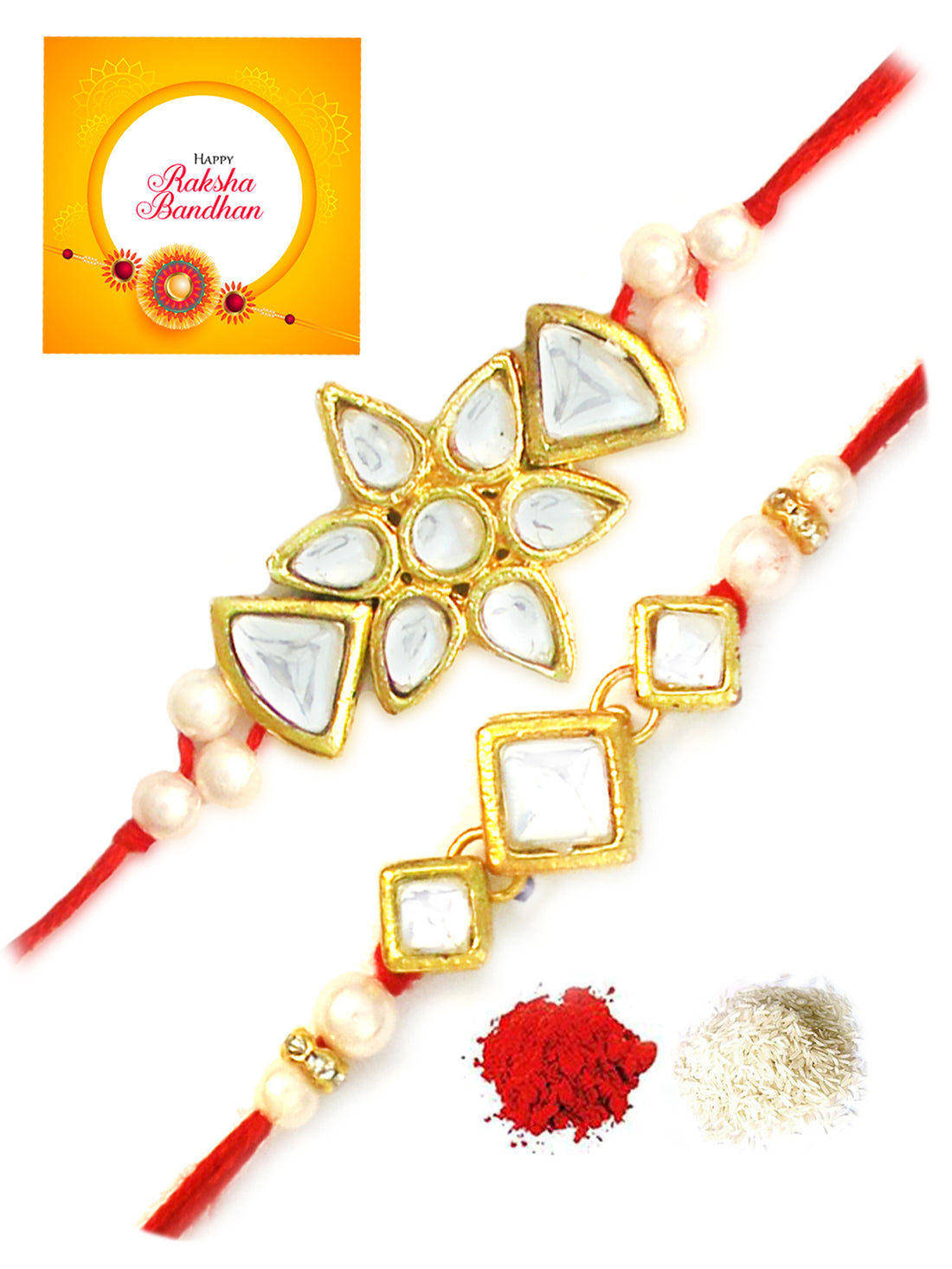 Karatcart Gold-Plated Kundan Rakhi Set of 2