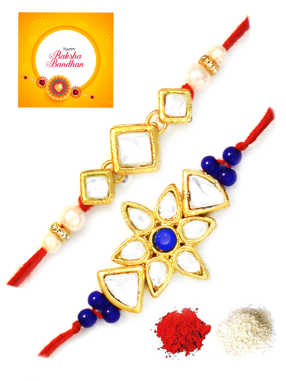 Karatcart Gold-Plated Kundan Rakhi Set of 2