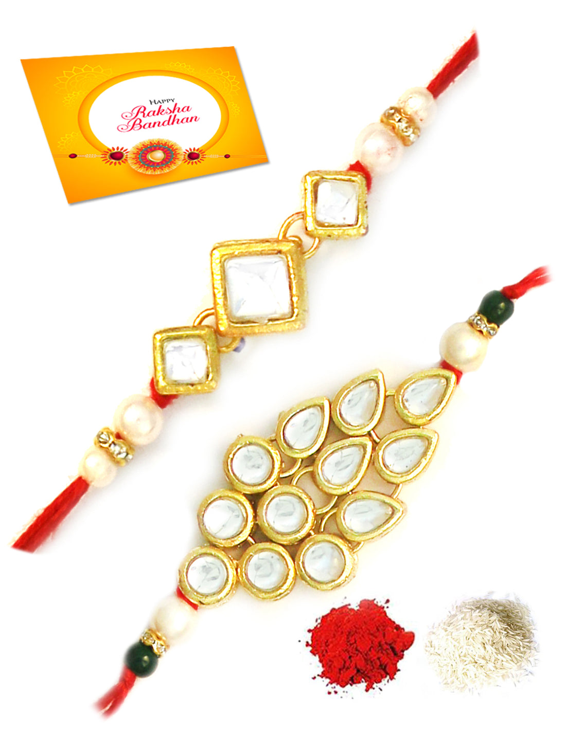 Karatcart Gold-Plated Kundan Rakhi Set of 2