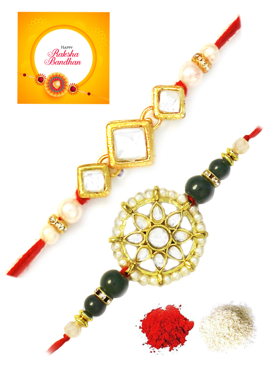 Karatcart Gold-Plated Kundan Rakhi Set of 2