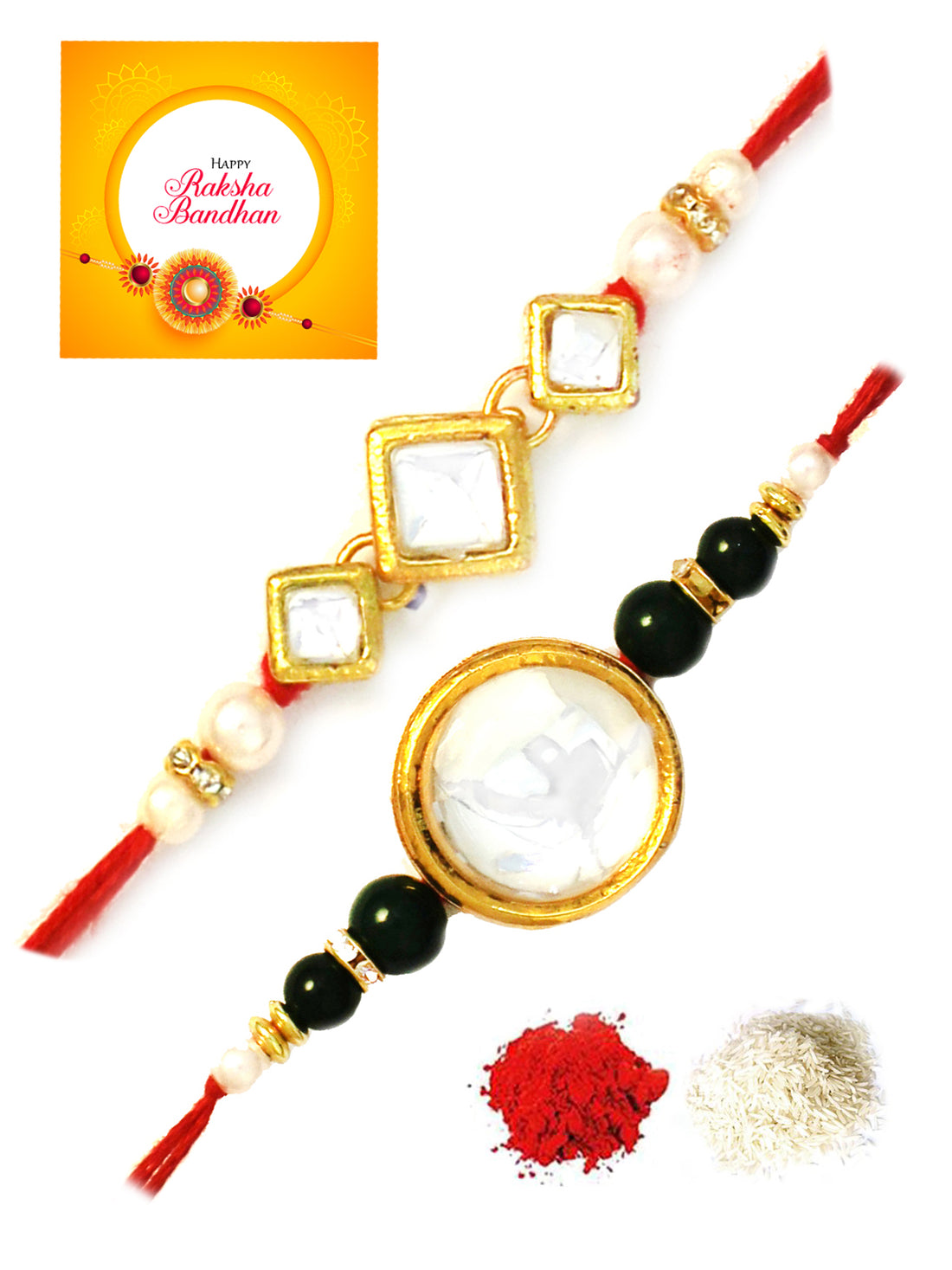 Karatcart Gold-Plated Kundan Rakhi Set of 2