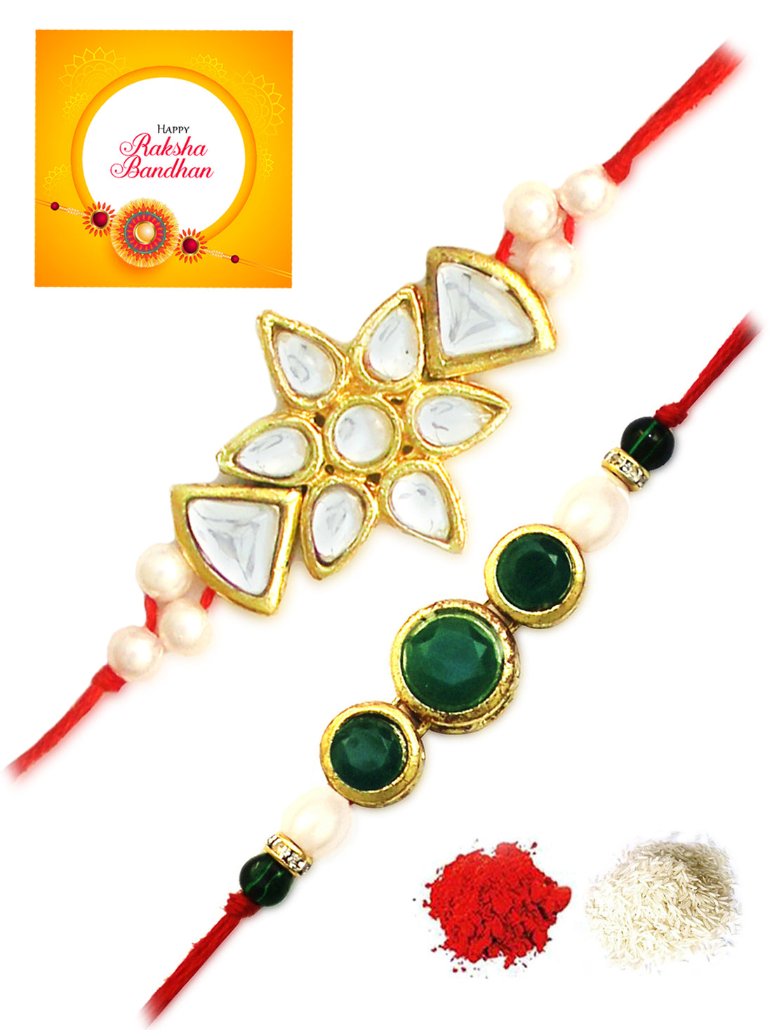 Karatcart Gold-Plated Kundan Rakhi Set of 2