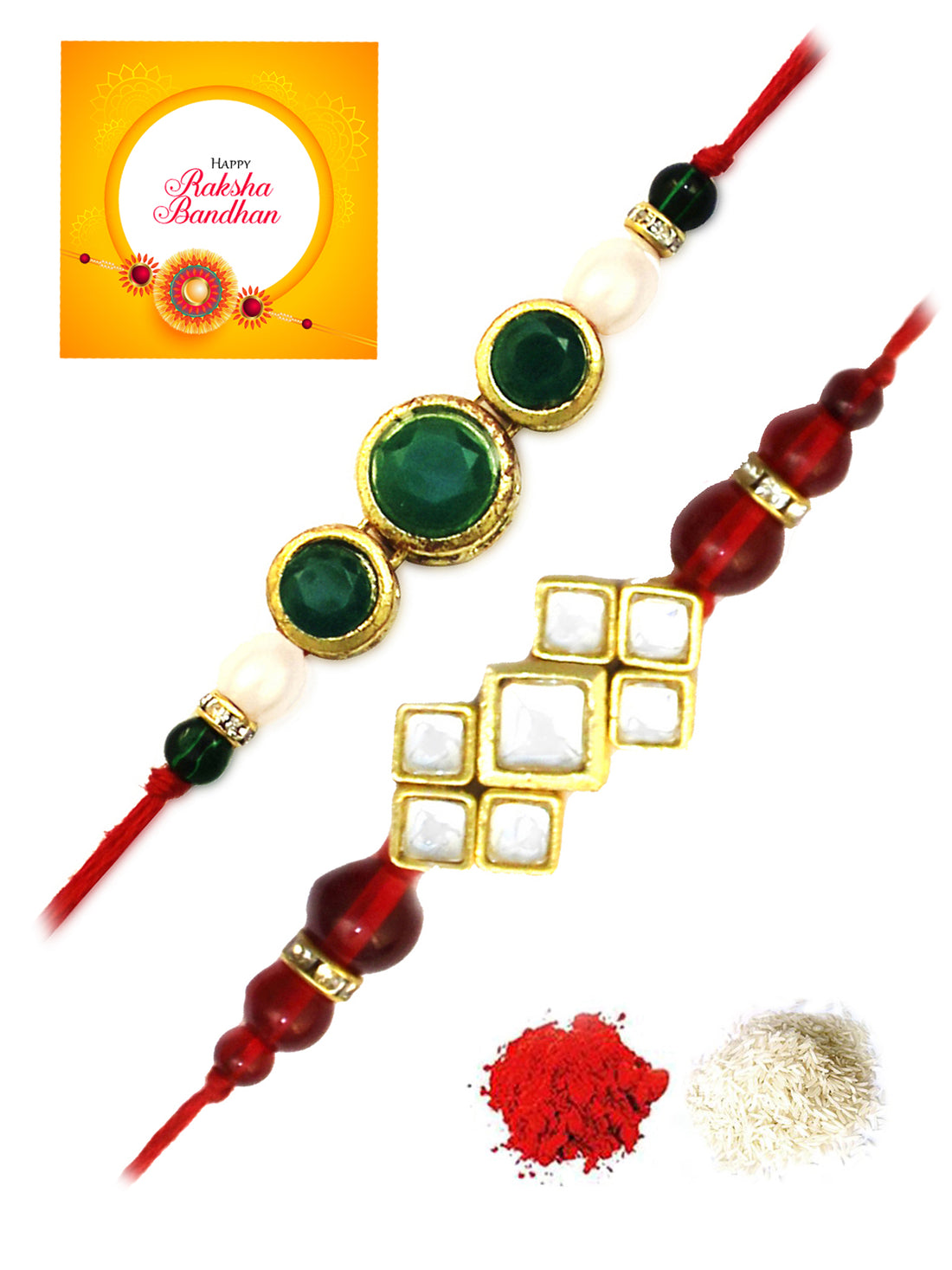 Karatcart Gold-Plated Kundan Rakhi Set of 2