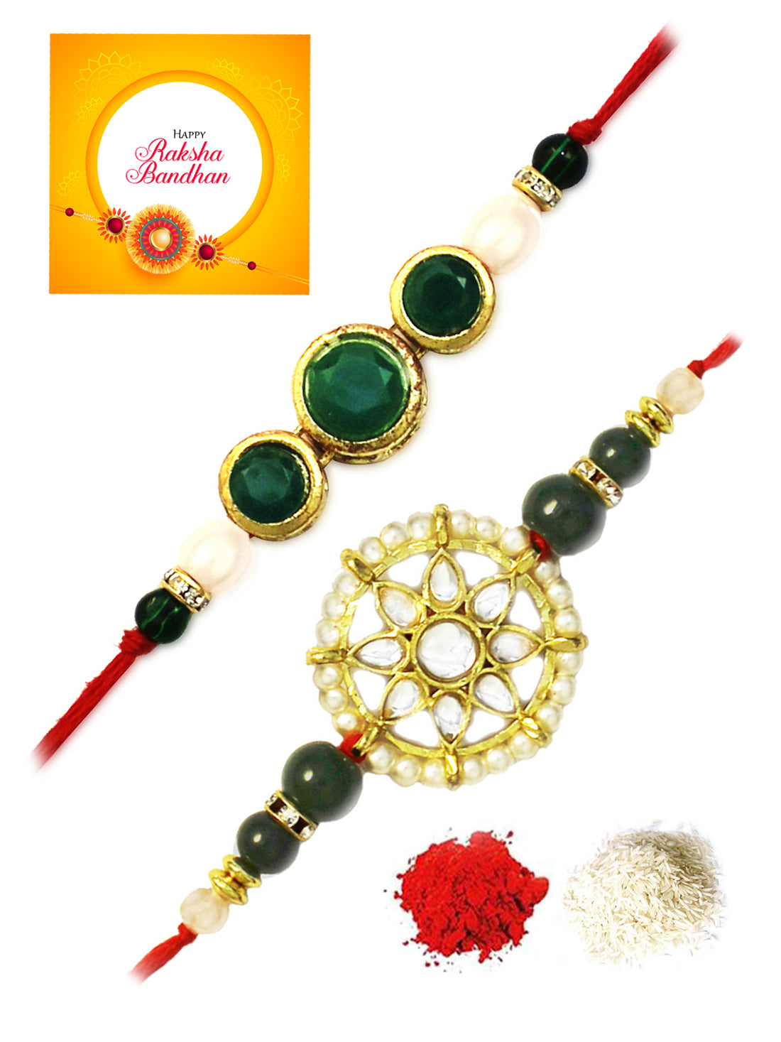 Karatcart Gold-Plated Kundan Rakhi Set of 2