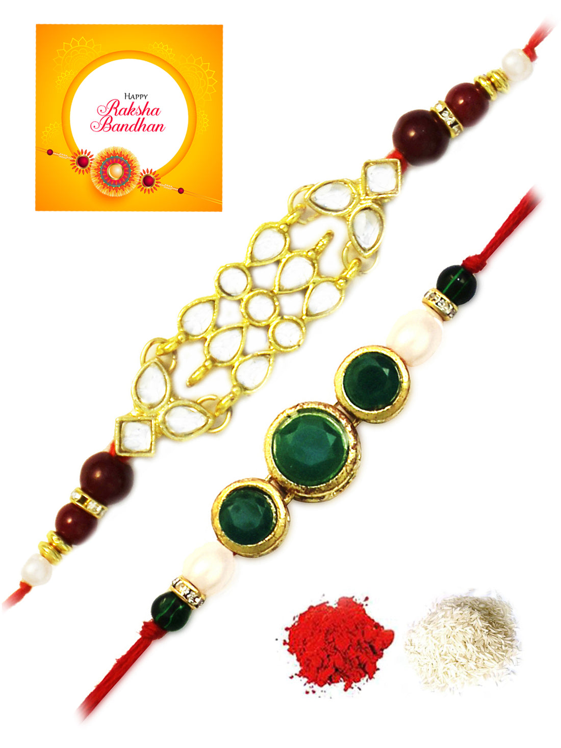 Karatcart Gold-Plated Kundan Rakhi Set of 2