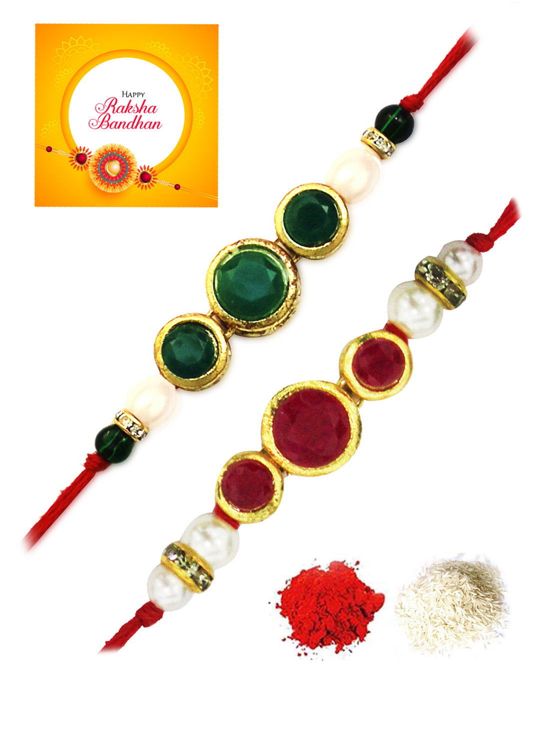 Karatcart Gold-Plated Kundan Rakhi Set of 2