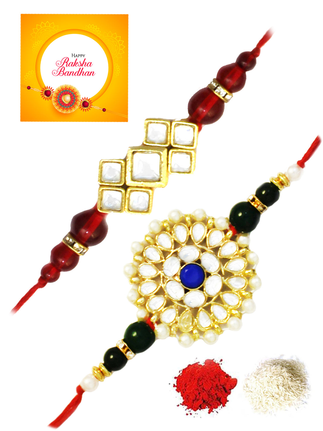 Karatcart Gold-Plated Kundan Rakhi Set of 2