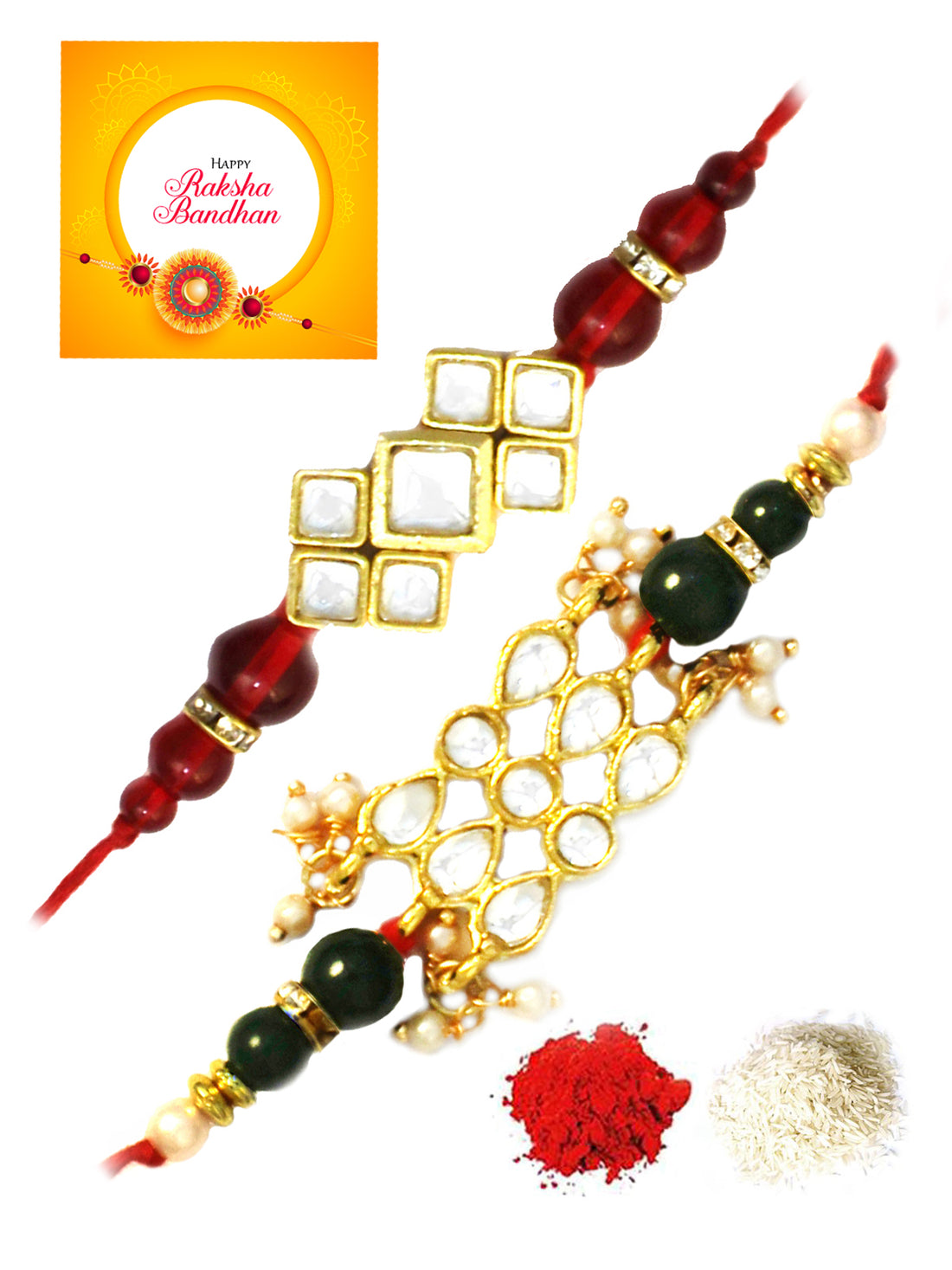 Karatcart Gold-Plated Kundan Rakhi Set of 2