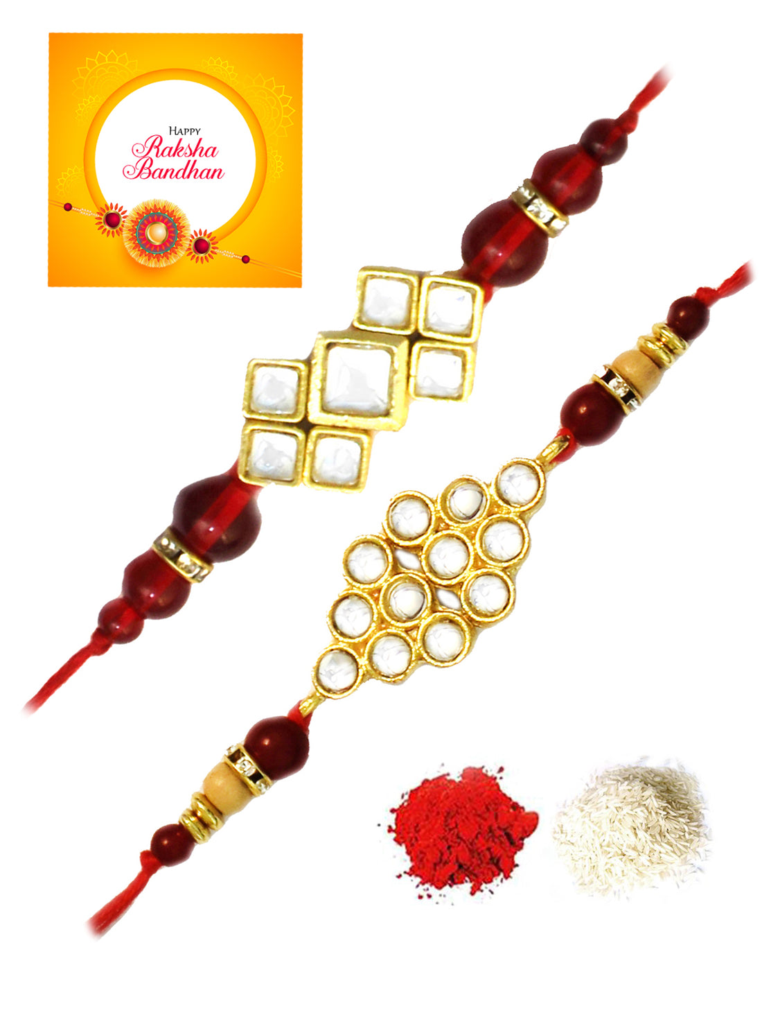 Karatcart Gold-Plated Kundan Rakhi Set of 2