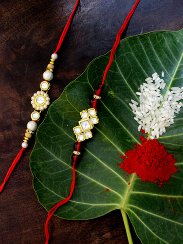 Karatcart Gold-Plated Kundan Rakhi Set of 2