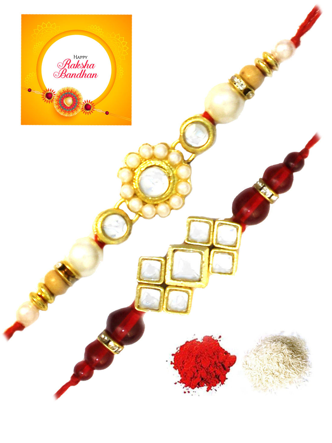 Karatcart Gold-Plated Kundan Rakhi Set of 2