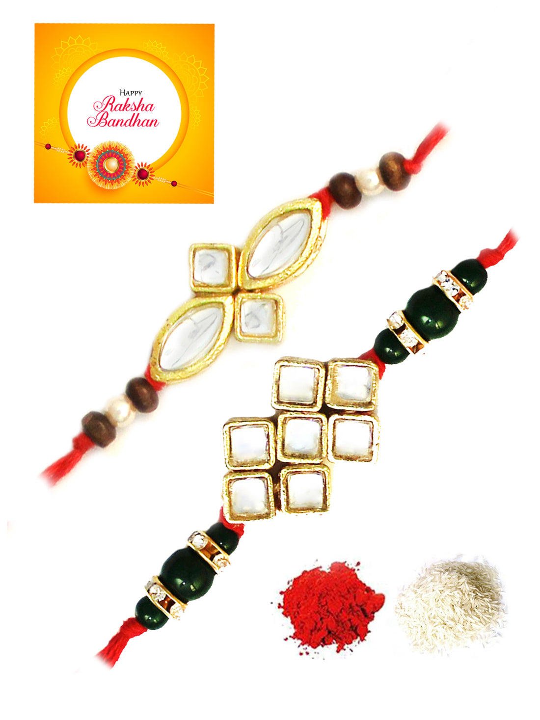 Karatcart Gold-Plated Kundan Rakhi Set of 2