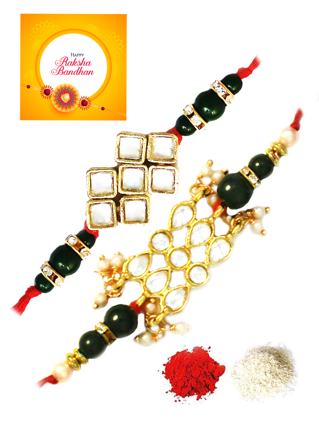 Karatcart Gold-Plated Kundan Rakhi Set of 2