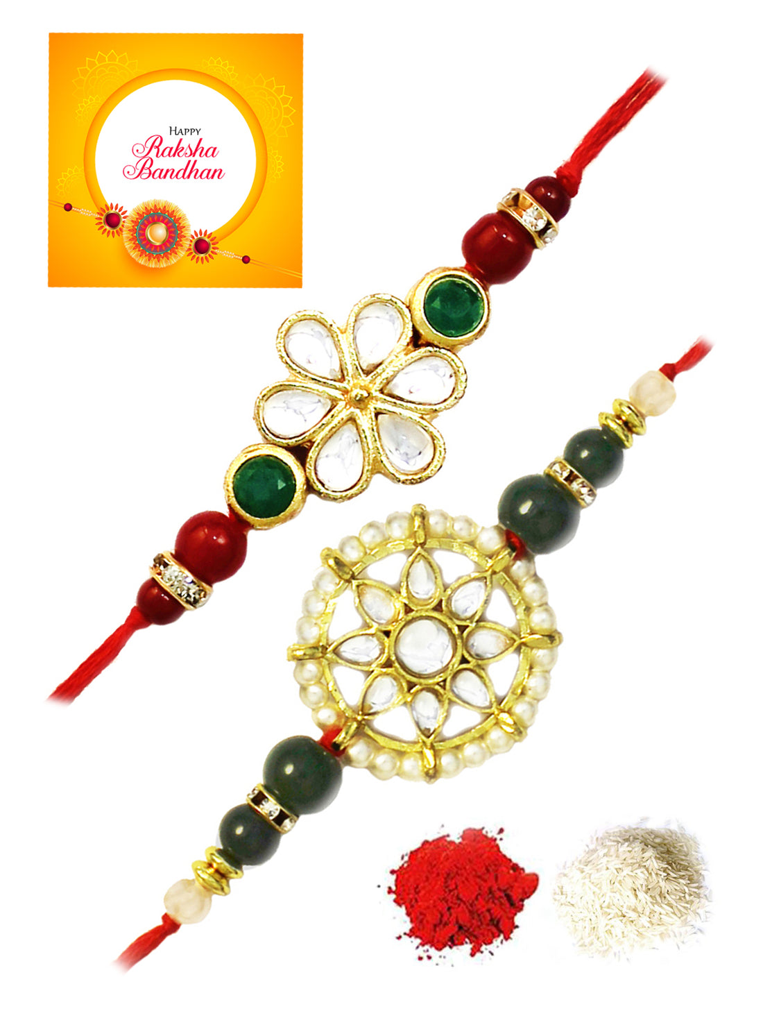 Karatcart Gold-Plated Kundan Rakhi Set of 2