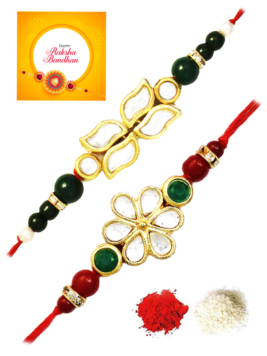 Karatcart Gold-Plated Kundan Rakhi Set of 2