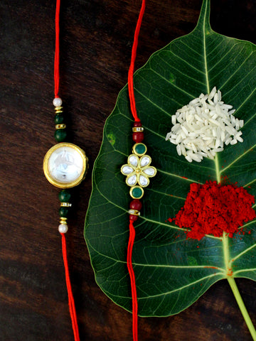 Karatcart Gold-Plated Kundan Rakhi Set of 2