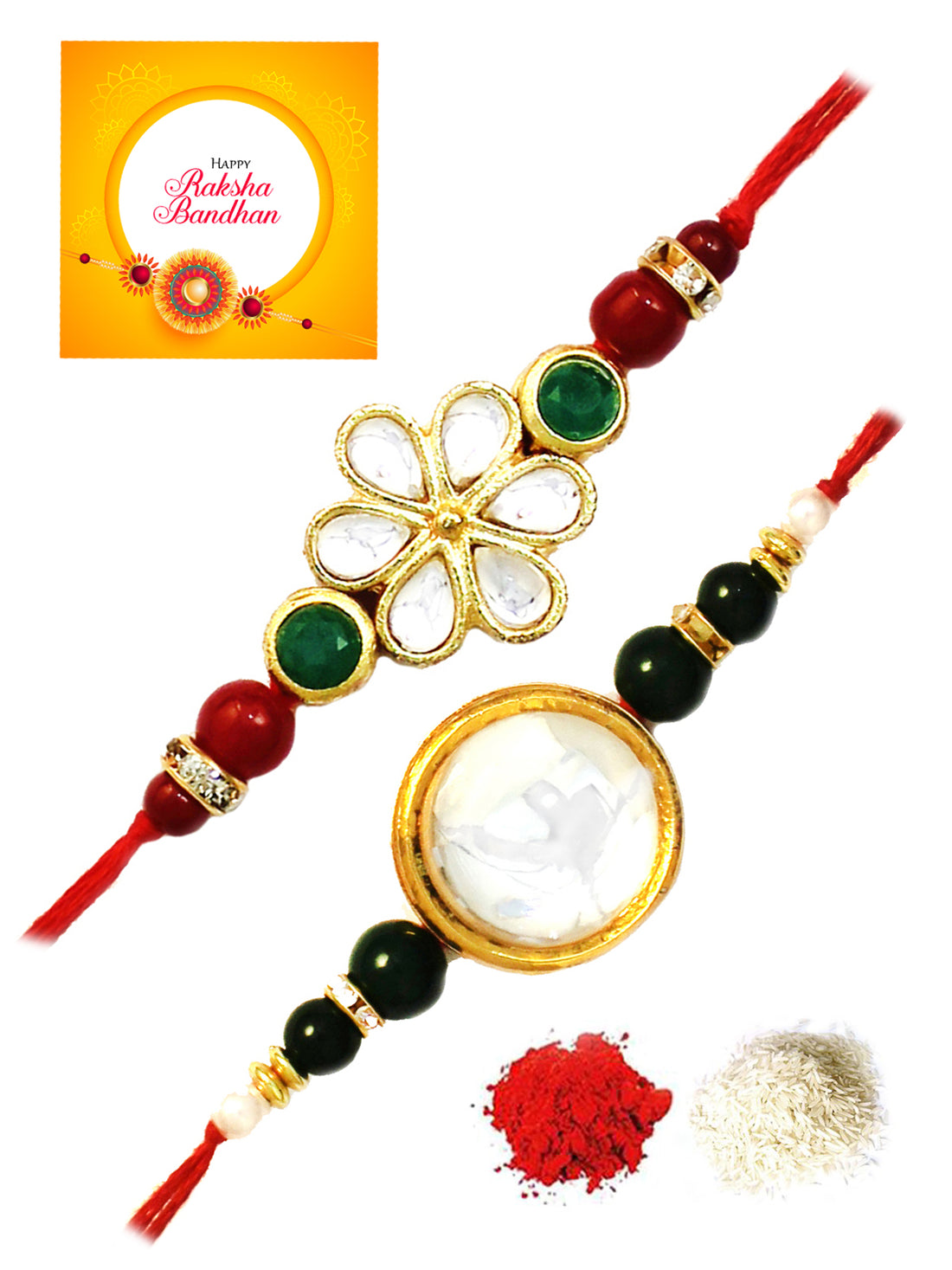 Karatcart Gold-Plated Kundan Rakhi Set of 2