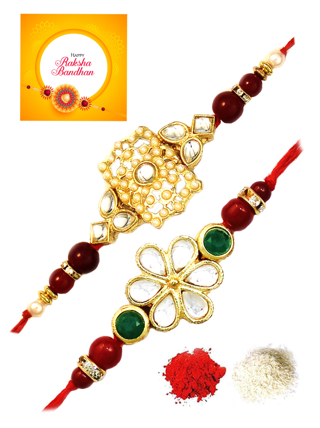 Karatcart Gold-Plated Kundan Rakhi Set of 2